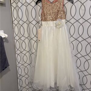 Sequin and Tulle Kids Dress - Gold and White